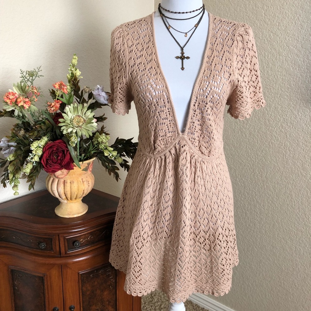 Vintage Crochet Short Sleeve Babydoll Sweater